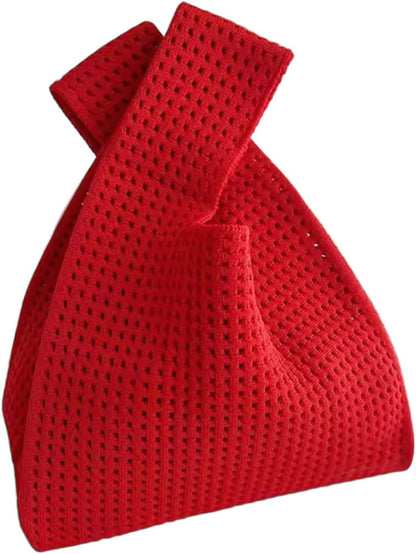 Women's Knot Wristlet Knitted Bag Hollow Out Crochet Tote Bag Small Wrist Bag Sleeve Knot Pouch