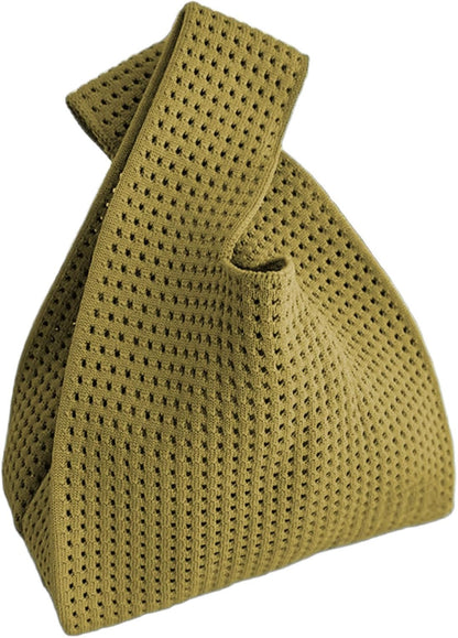 Women's Knot Wristlet Knitted Bag Hollow Out Crochet Tote Bag Small Wrist Bag Sleeve Knot Pouch
