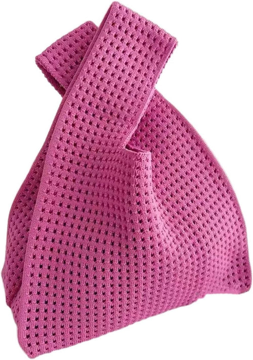 Women's Knot Wristlet Knitted Bag Hollow Out Crochet Tote Bag Small Wrist Bag Sleeve Knot Pouch