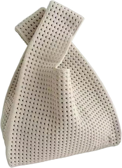 Women's Knot Wristlet Knitted Bag Hollow Out Crochet Tote Bag Small Wrist Bag Sleeve Knot Pouch